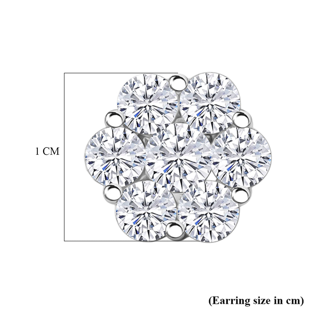 D'Joy - GRA Certified Moissanite Cluster Earring with Push Back in Rhodium Overlay Sterling Silver 2.50 Ct._8613172_5
