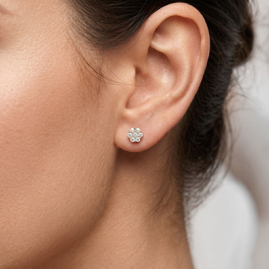 D'Joy - GRA Certified (D-VVS1) Moissanite Cluster Stud Earring with Push Back in Yellow Gold Plated Sterling Silver 2.50 Ct._8613173_1