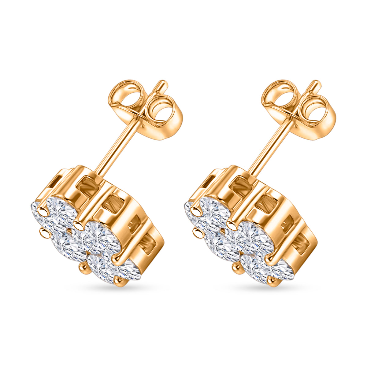 D'Joy - GRA Certified (D-VVS1) Moissanite Cluster Stud Earring with Push Back in Yellow Gold Plated Sterling Silver 2.50 Ct. V32585286 4