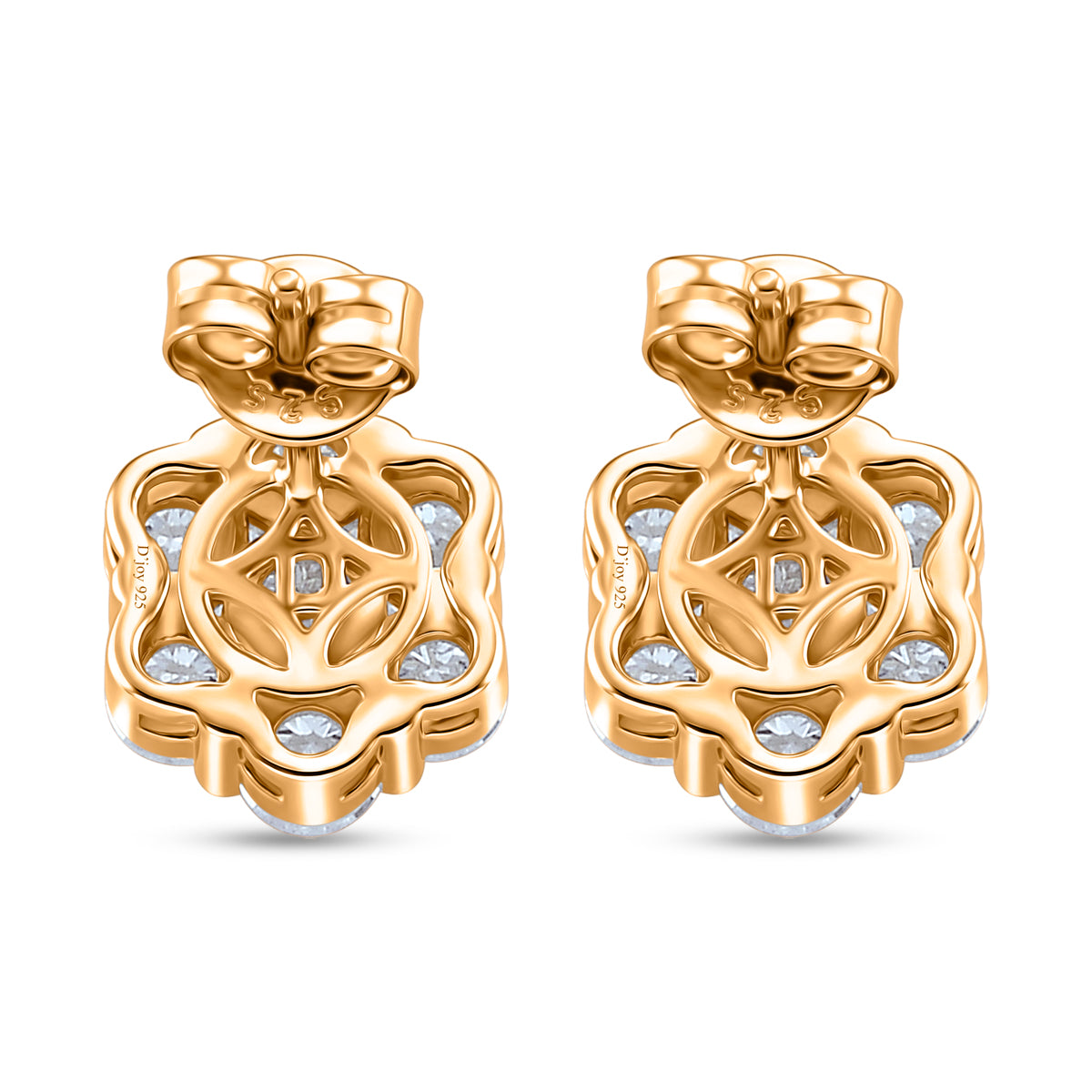 D'Joy - GRA Certified (D-VVS1) Moissanite Cluster Stud Earring with Push Back in Yellow Gold Plated Sterling Silver 2.50 Ct. V32585286 5