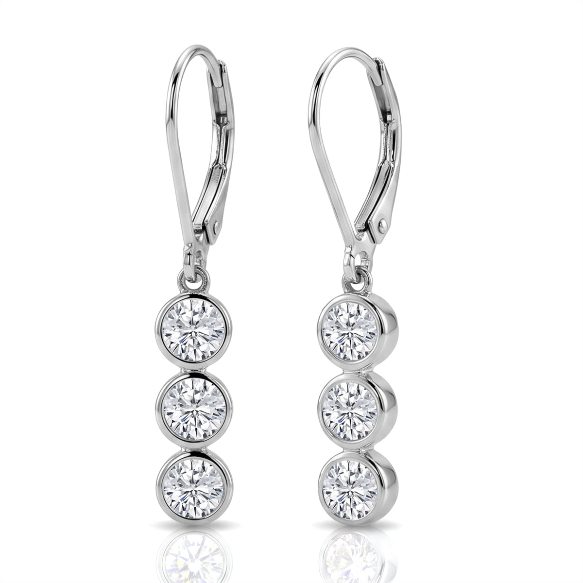 D'Joy - GRA Certified Moissanite Drop Earring with Lever Back in Rhodium Overlay Sterling Silver 1.50 Ct. V32524003 0