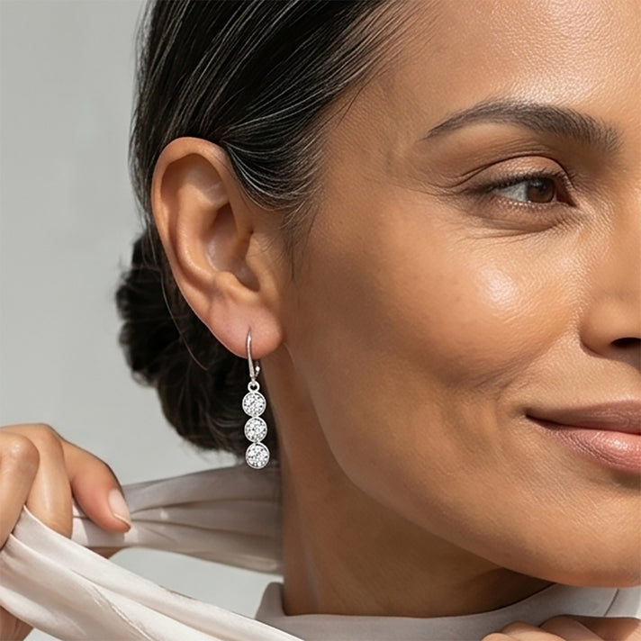 D'Joy - GRA Certified Moissanite Drop Earring with Lever Back in Rhodium Overlay Sterling Silver 1.50 Ct. 8613184 2