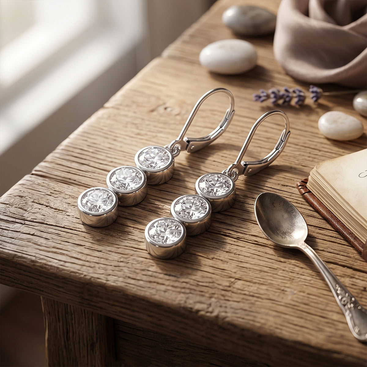 D'Joy - GRA Certified Moissanite Drop Earring with Lever Back in Rhodium Overlay Sterling Silver 1.50 Ct. V32524003 3