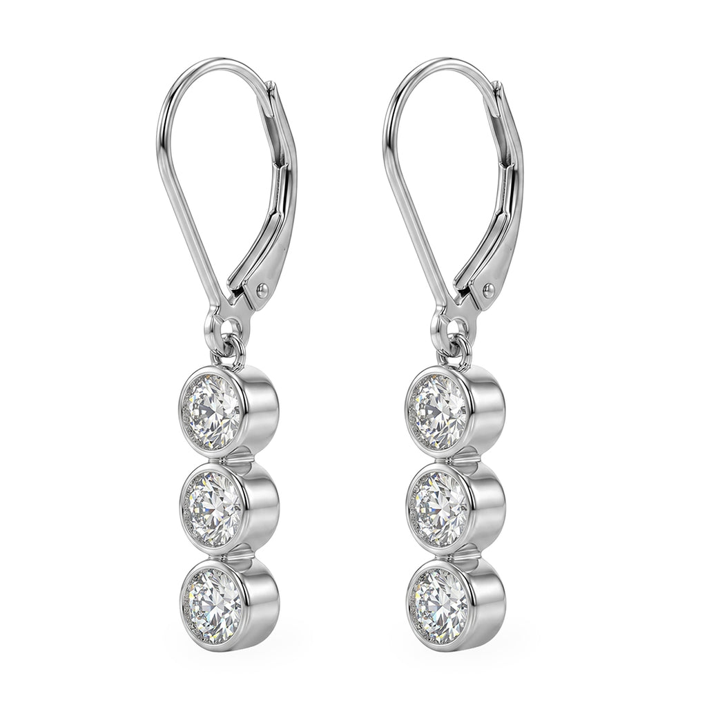 D'Joy - GRA Certified Moissanite Drop Earring with Lever Back in Rhodium Overlay Sterling Silver 1.50 Ct._8613184_3