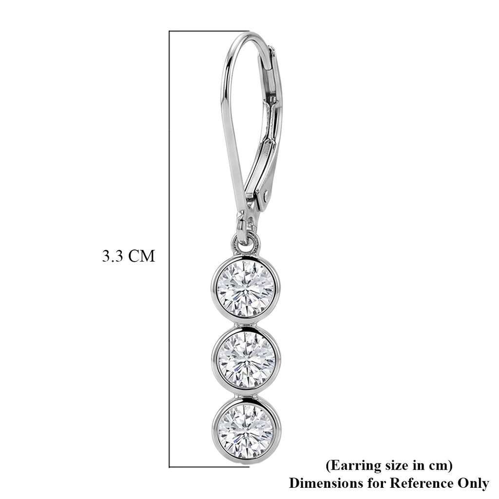 D'Joy - GRA Certified Moissanite Drop Earring with Lever Back in Rhodium Overlay Sterling Silver 1.50 Ct._8613184_5