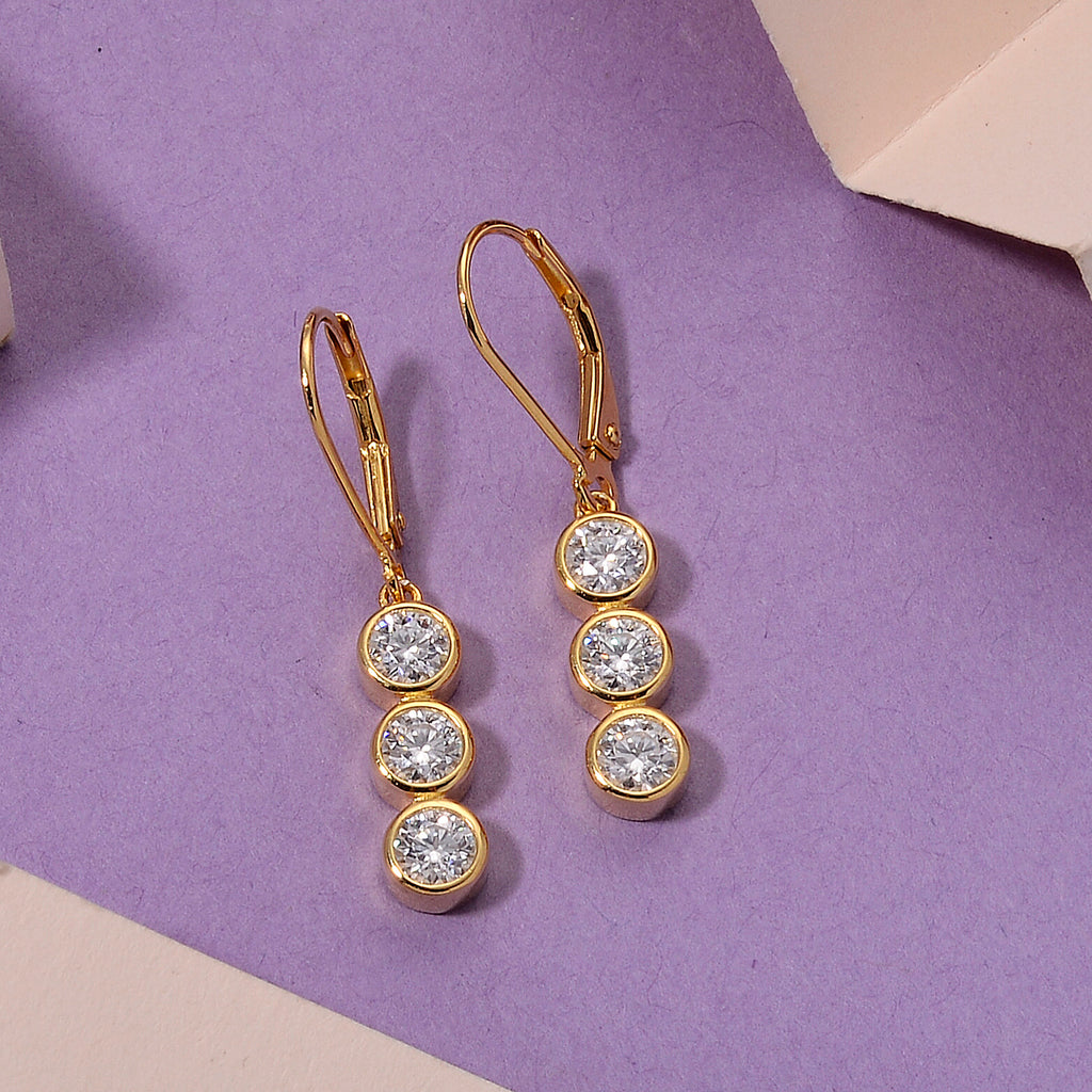 D'Joy - GRA Certified Moissanite Drop Earring with Lever Back in Yellow Gold Plated Sterling Silver 1.50 Ct._8613185_2