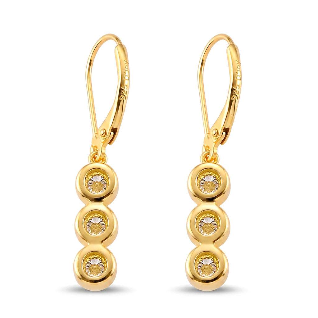 D'Joy - GRA Certified Moissanite Drop Earring with Lever Back in Yellow Gold Plated Sterling Silver 1.50 Ct._8613185_3