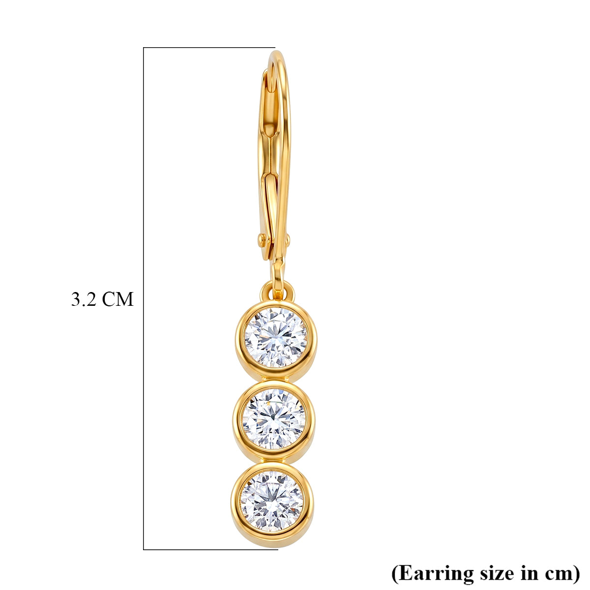 D'Joy - GRA Certified Moissanite Trilogy Drop Earring with Lever Back in Yellow Gold Plated Sterling Silver 1.50 Ct. V32513442 5