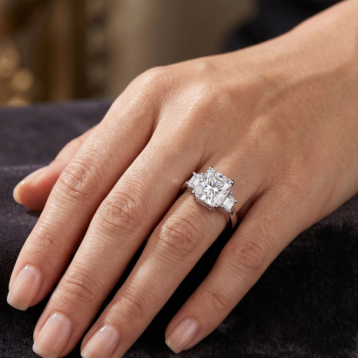 D'Joy - GRA Certified (D-VVS1) Moissanite Trilogy Ring in Rhodium Overlay Sterling Silver 3.90 Ct. 8613202 2