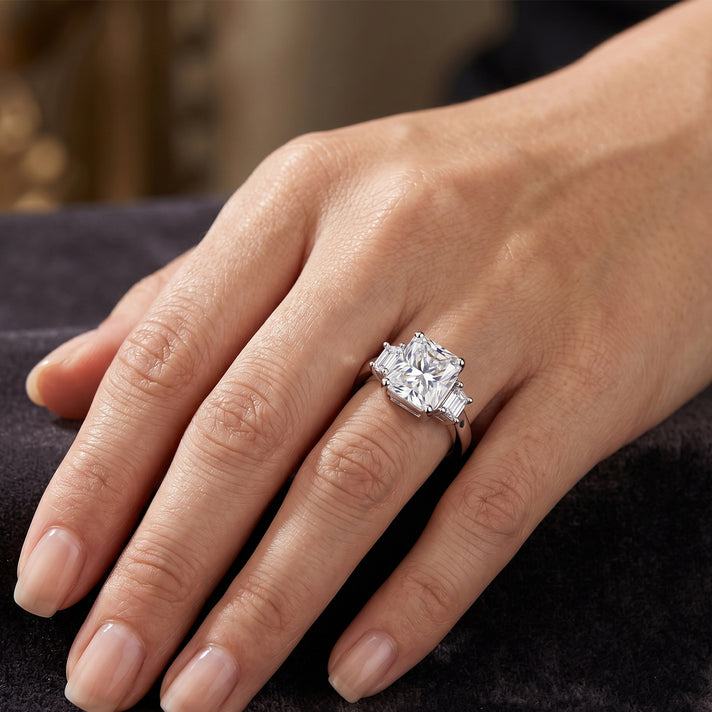 D'Joy - GRA Certified (D-VVS1) Moissanite Trilogy Ring in Rhodium Overlay Sterling Silver 3.90 Ct. 8613202 2