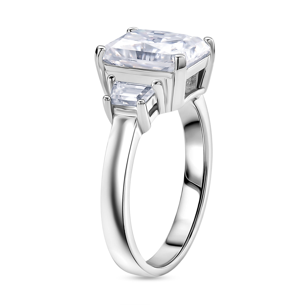 D'Joy - GRA Certified (D-VVS1) Moissanite Trilogy Ring in Rhodium Overlay Sterling Silver 3.90 Ct. 8613202 4