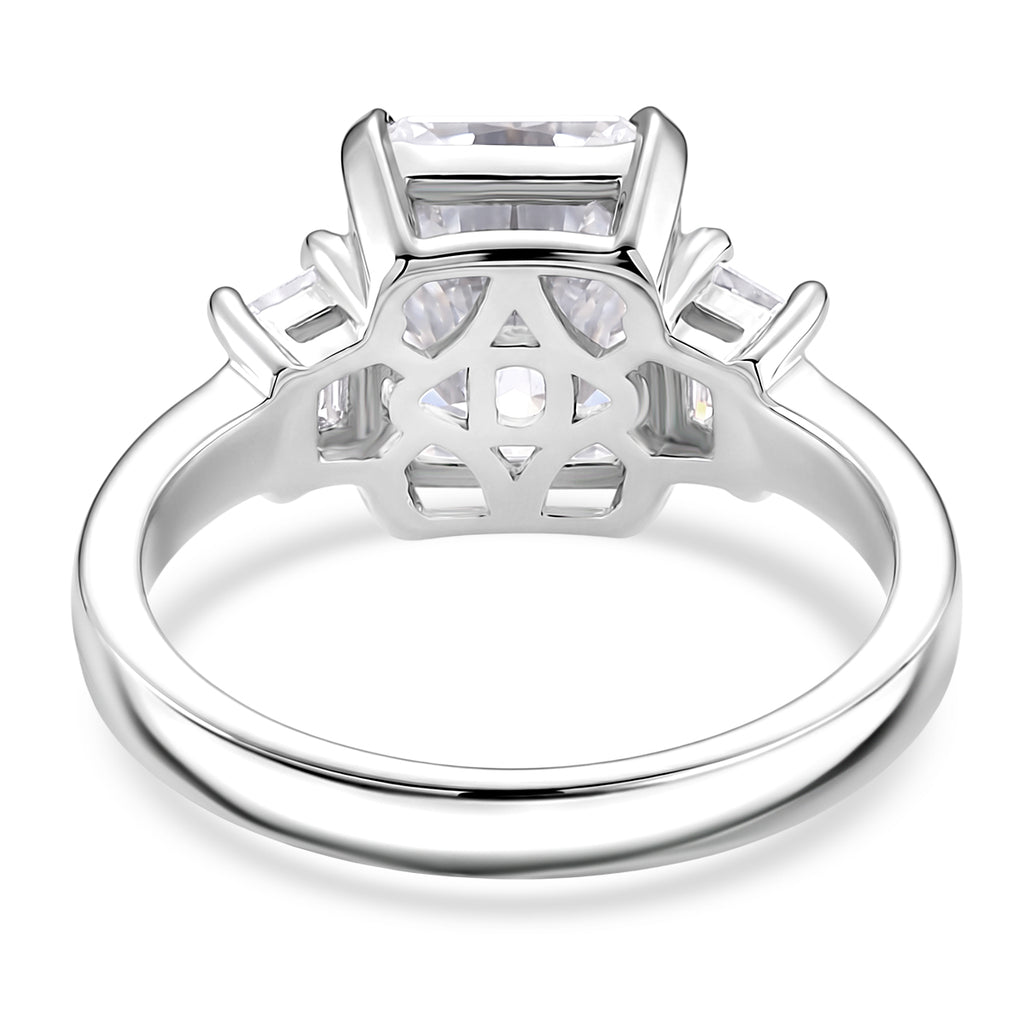 D'Joy - GRA Certified (D-VVS1) Moissanite Trilogy Ring in Rhodium Overlay Sterling Silver 3.90 Ct._8613202_4
