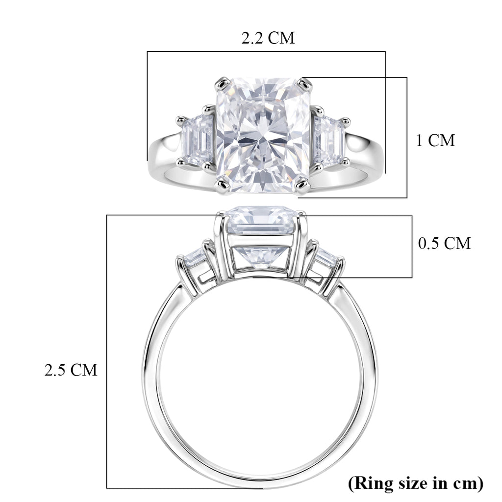 D'Joy - GRA Certified (D-VVS1) Moissanite Trilogy Ring in Rhodium Overlay Sterling Silver 3.90 Ct._8613202_5
