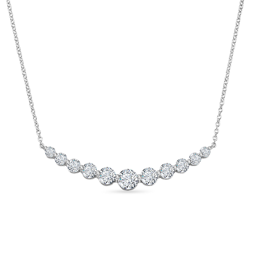 D'Joy - GRA Certified (D-VVS1) Moissanite Graduated Necklace (Size - 18) in Rhodium Overlay Sterling Silver 3.33 Ct._8613233