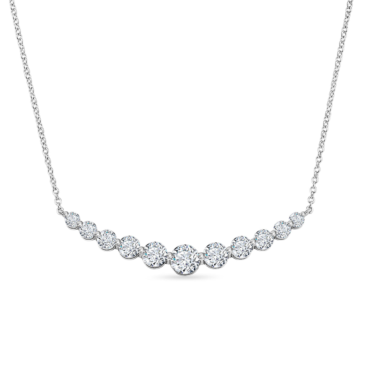 D'Joy - GRA Certified (D-VVS1) Moissanite Graduated Necklace (Size - 18) in Rhodium Overlay Sterling Silver 3.33 Ct. V32523184 0