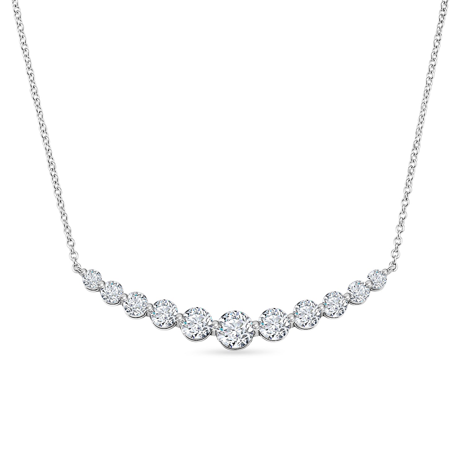 D'Joy - GRA Certified (D-VVS1) Moissanite Graduated Necklace (Size - 18) in Rhodium Overlay Sterling Silver 3.33 Ct. V32523184 0