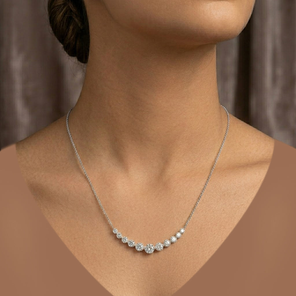 D'Joy - GRA Certified (D-VVS1) Moissanite Graduated Necklace (Size - 18) in Rhodium Overlay Sterling Silver 3.33 Ct._8613233_1