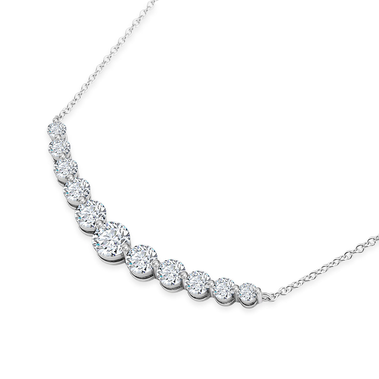 D'Joy - GRA Certified (D-VVS1) Moissanite Graduated Necklace (Size - 18) in Rhodium Overlay Sterling Silver 3.33 Ct. V32523184 4