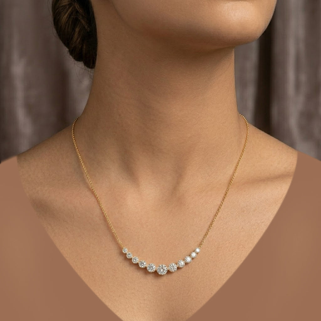 D'Joy - GRA Certified  (D-VVS1)  Moissanite Graduated Necklace (Size - 18) in Yellow Gold Plated Sterling Silver 3.33 Ct. 8613250 2