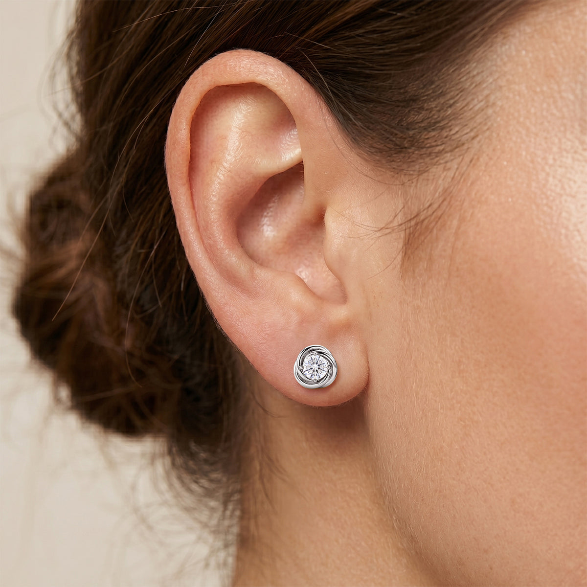 D'Joy - GRA Certified (D-VVS1) Moissanite Stud Earring with Push Back in Rhodium Overlay Sterling Silver V32518933 2