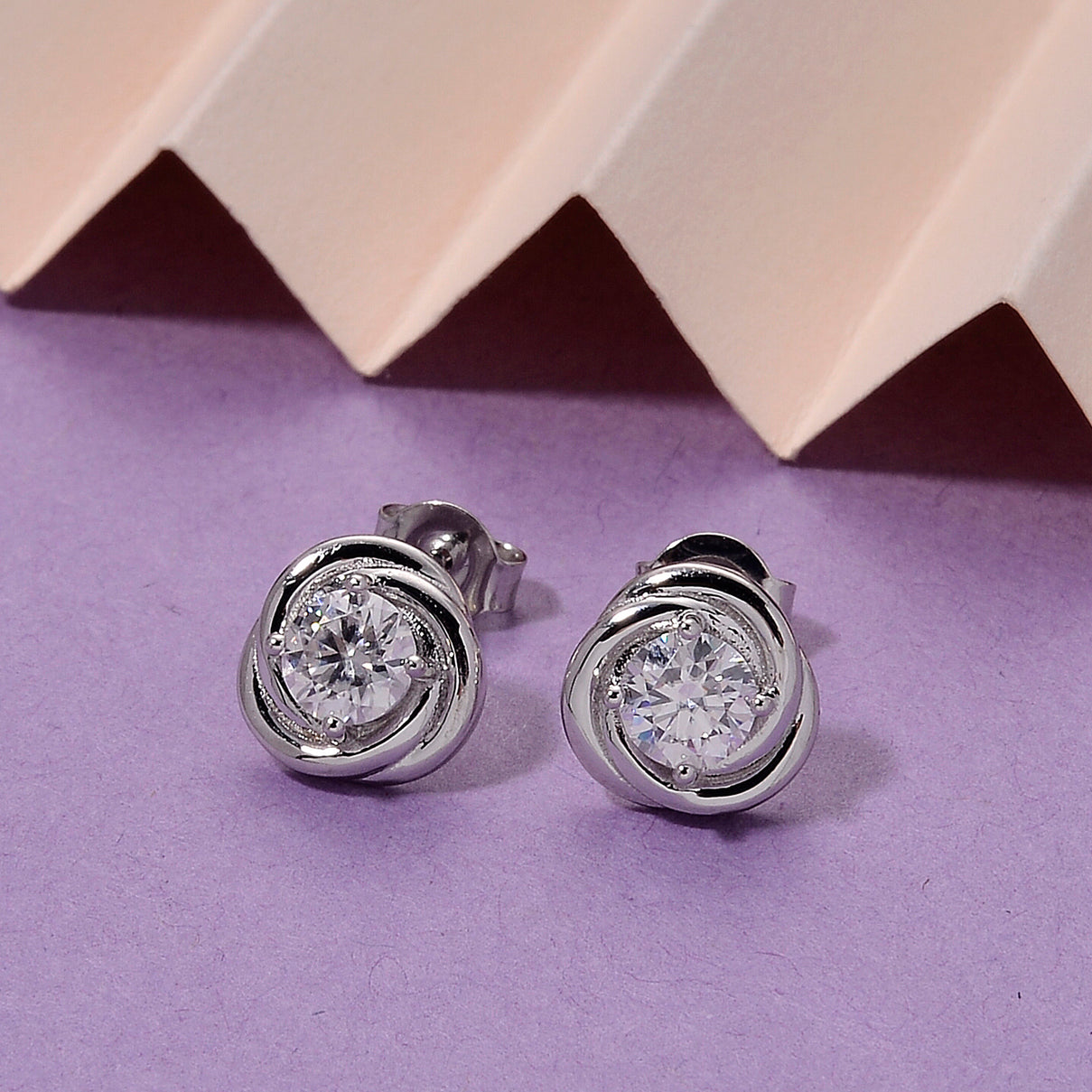 D'Joy - GRA Certified (D-VVS1) Moissanite Stud Earring with Push Back in Rhodium Overlay Sterling Silver V32518933 3