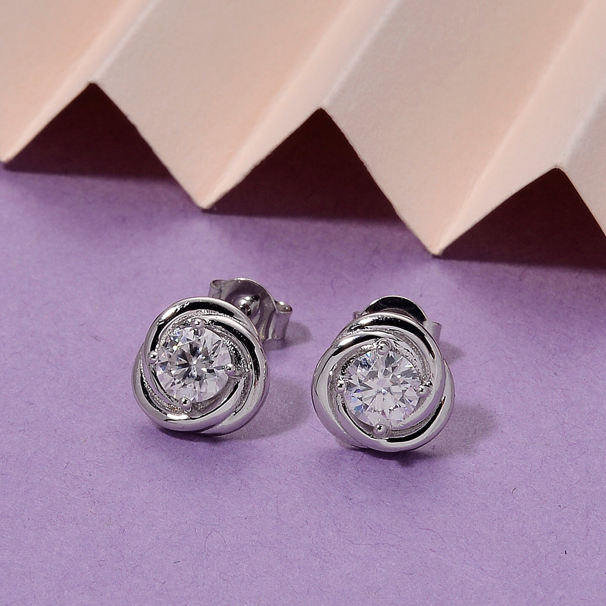 D'Joy - GRA Certified (D-VVS1) Moissanite Stud Earring with Push Back in Rhodium Overlay Sterling Silver V32518933 3