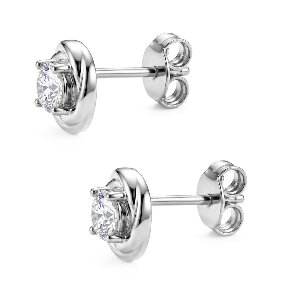 D'Joy - GRA Certified (D-VVS1) Moissanite Stud Earring with Push Back in Rhodium Overlay Sterling Silver_8613251_3