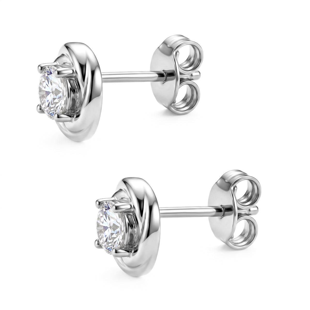 D'Joy - GRA Certified (D-VVS1) Moissanite Stud Earring with Push Back in Rhodium Overlay Sterling Silver V32518933 4
