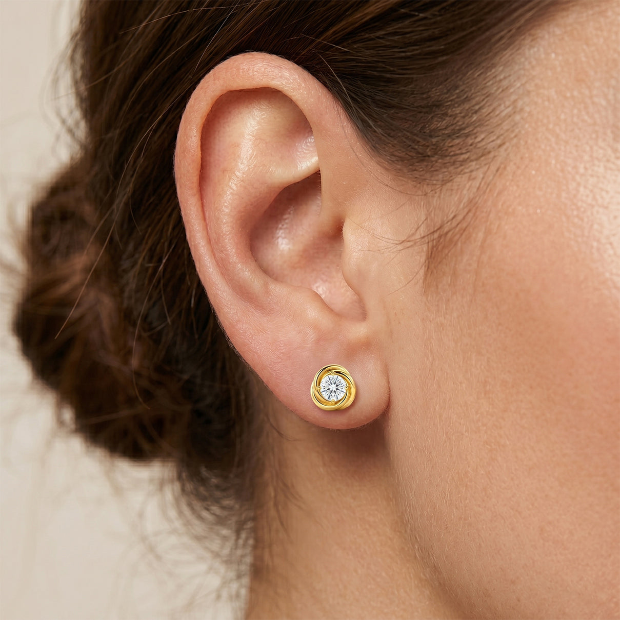 D'Joy - GRA Certified( D-VVS1) Moissanite Stud Earring with Push Back in Yellow Gold Plated Sterling Silver 8613252 2