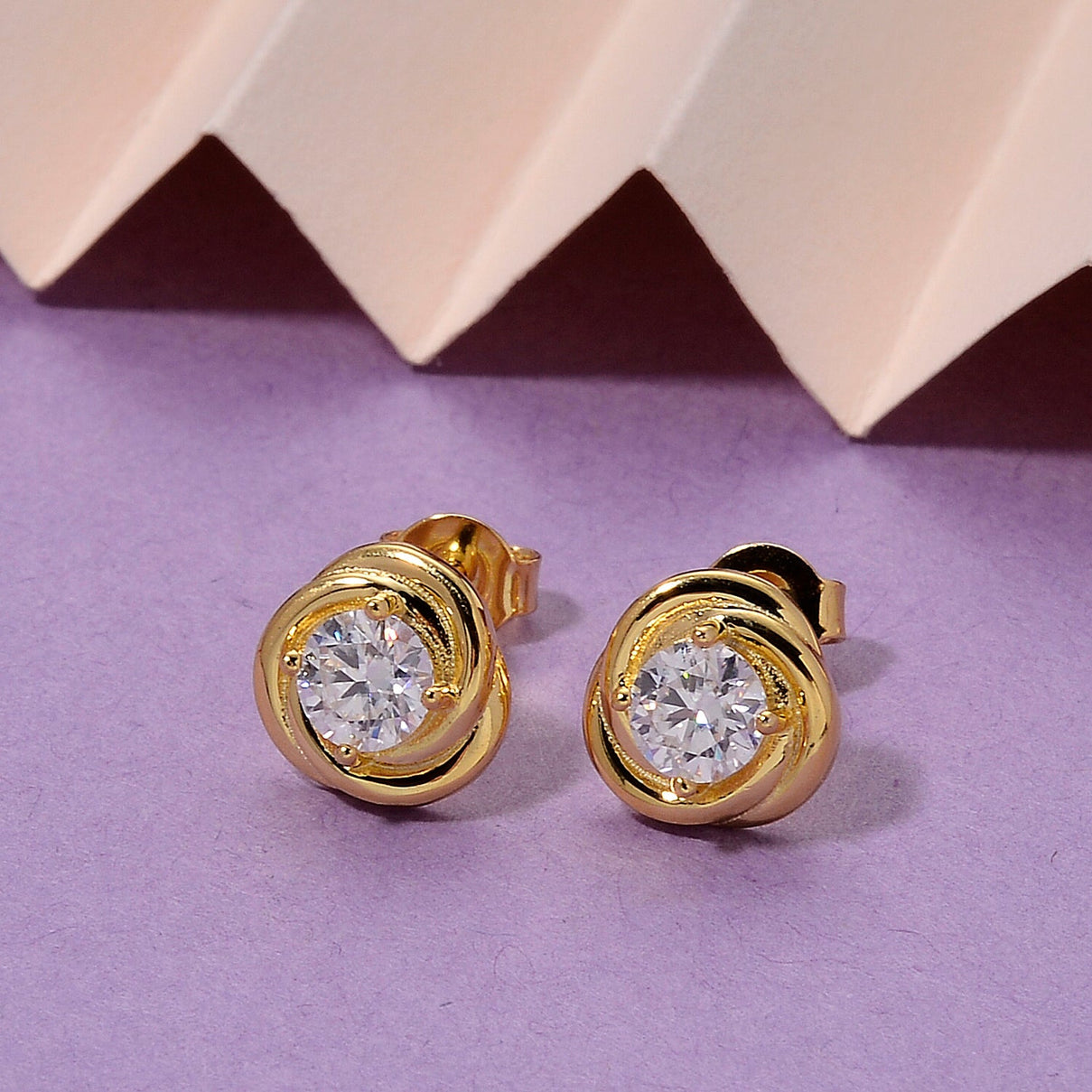 D'Joy - GRA Certified( D-VVS1) Moissanite Stud Earring with Push Back in Yellow Gold Plated Sterling Silver V32361258 3