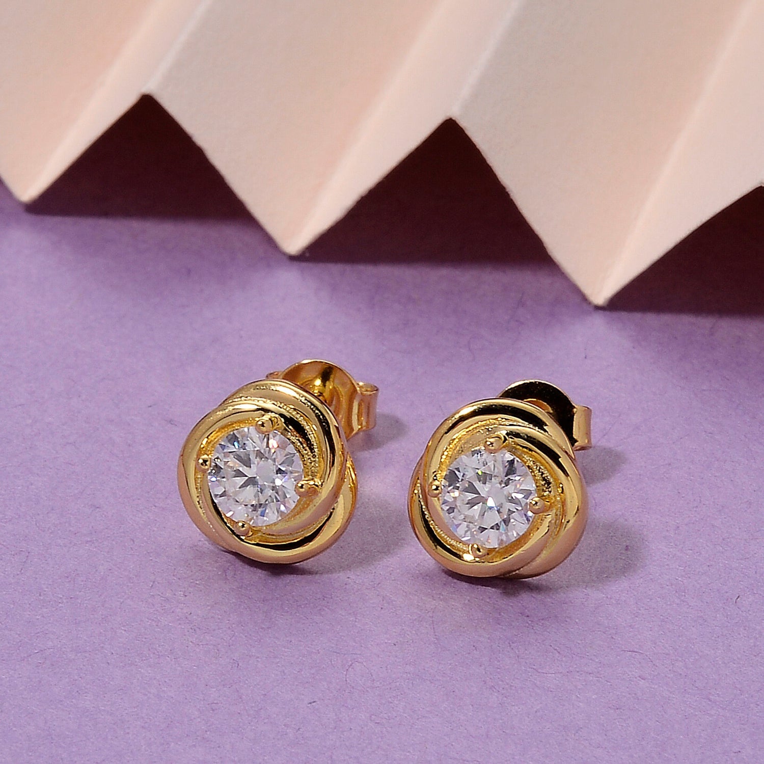 D'Joy - GRA Certified( D-VVS1) Moissanite Stud Earring with Push Back in Yellow Gold Plated Sterling Silver V32361258 3