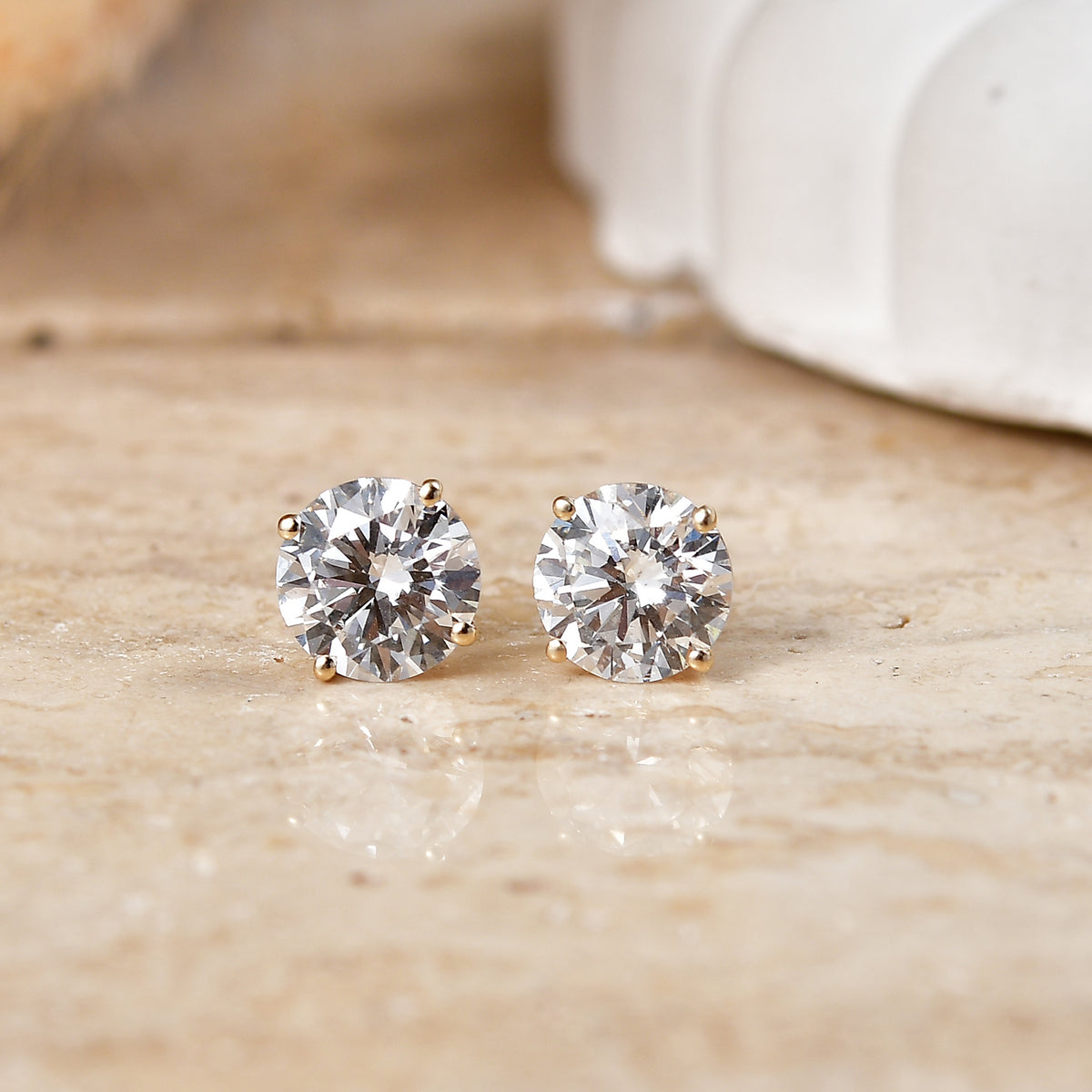 LUXURIANT 3 Ct.Lab Grown Diamond Solitaire Stud Push Post Earring in 9K Yellow Gold (SI-G-H) 8613590 3