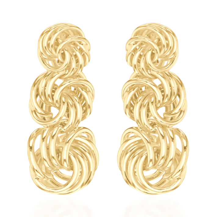 9K Yellow Gold Graduated Rose Drop Earring with Push Back 8613735 1