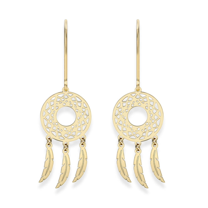 9K Yellow Gold Dreamcatcher Drop Earring with Hook 8613738 1