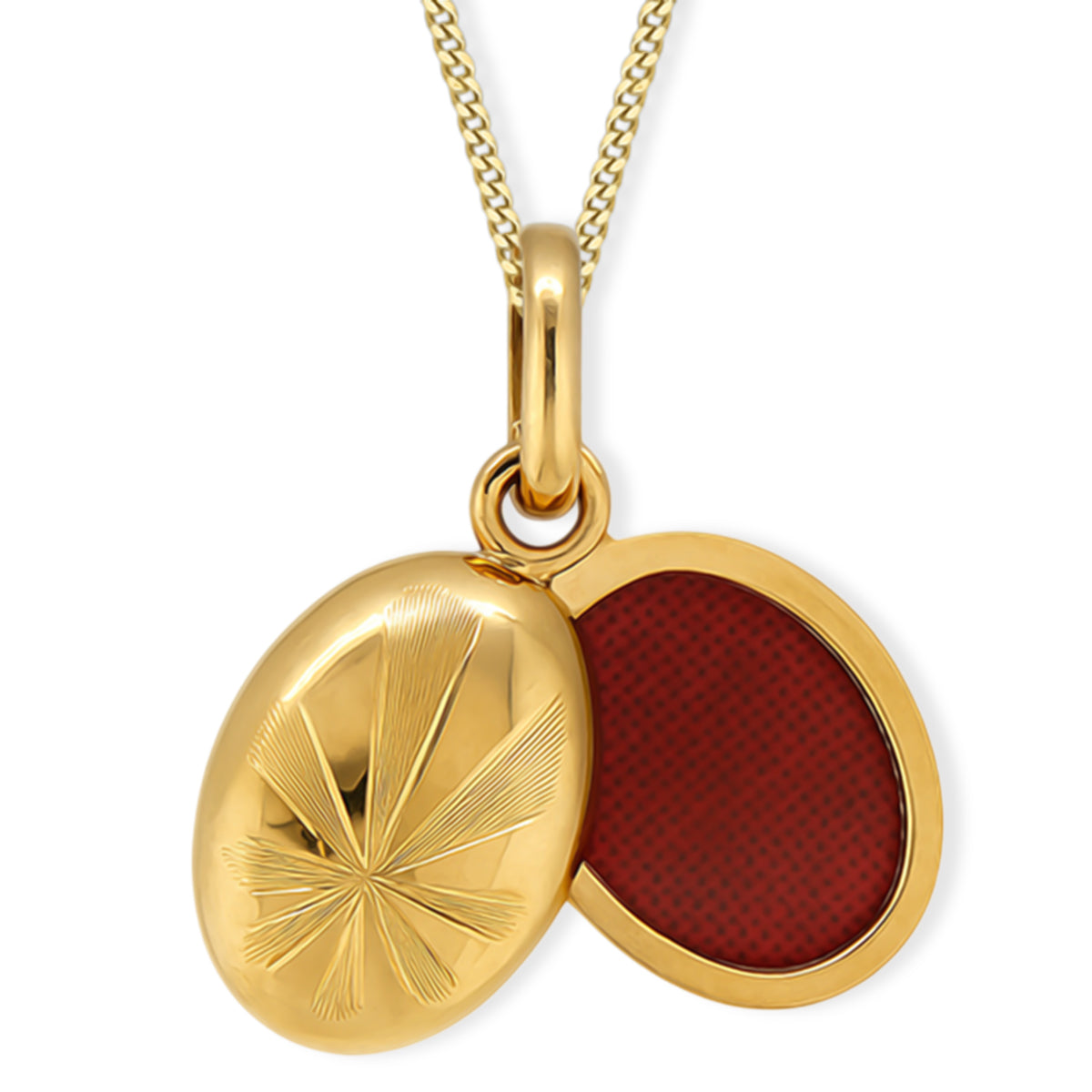 9K Yellow Gold Engraved Stripe Oval Locket Pendant 8613744 1