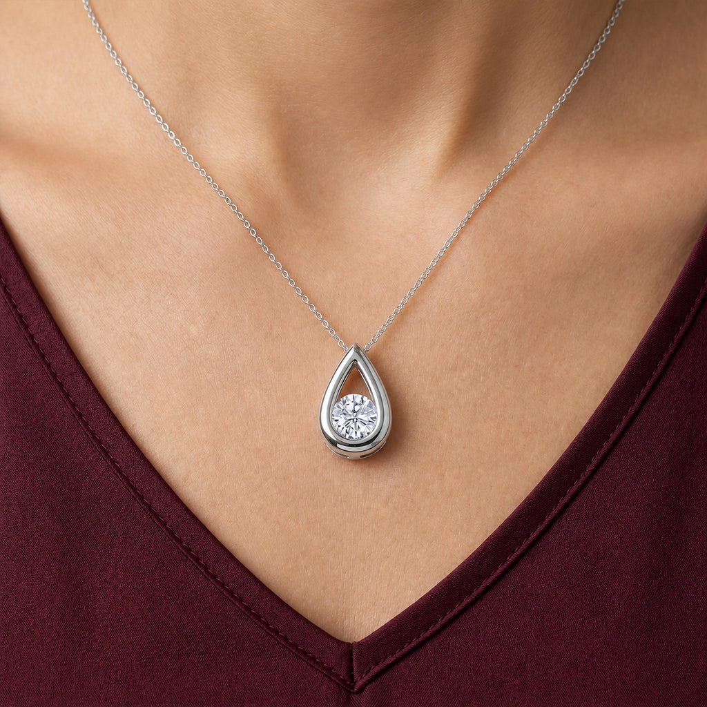 D'Joy - GRA Certified Moissanite Solitaire Pendant in Rhodium Overlay Sterling Silver