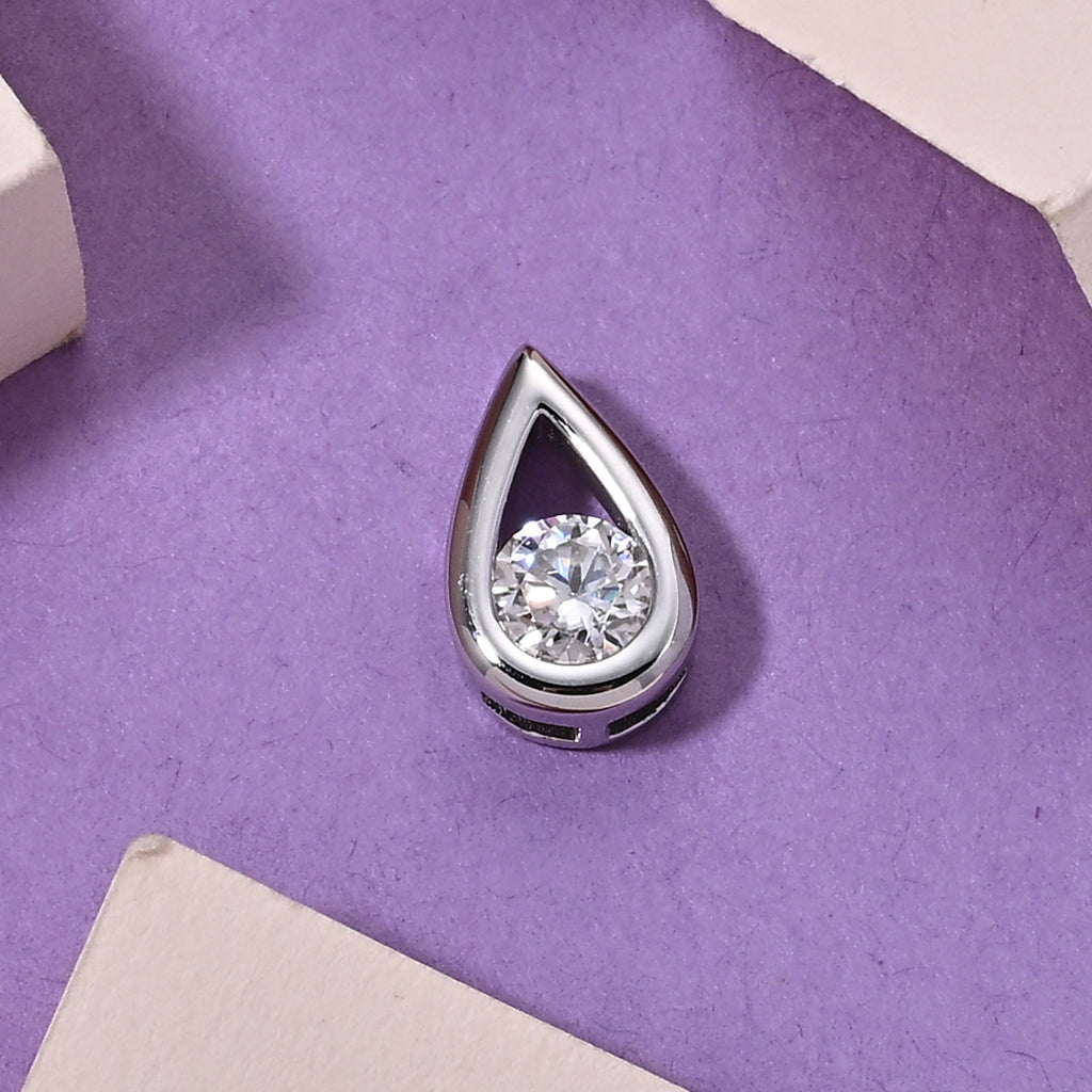 D'Joy - GRA Certified Moissanite Solitaire Pendant in Rhodium Overlay Sterling Silver