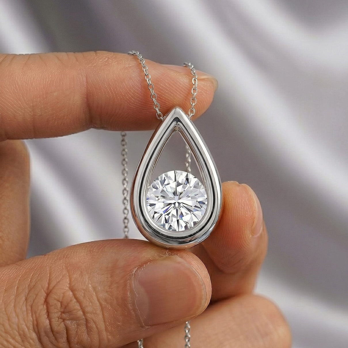 D'Joy - GRA Certified Moissanite Solitaire Pendant in Rhodium Overlay Sterling Silver V32513510 7