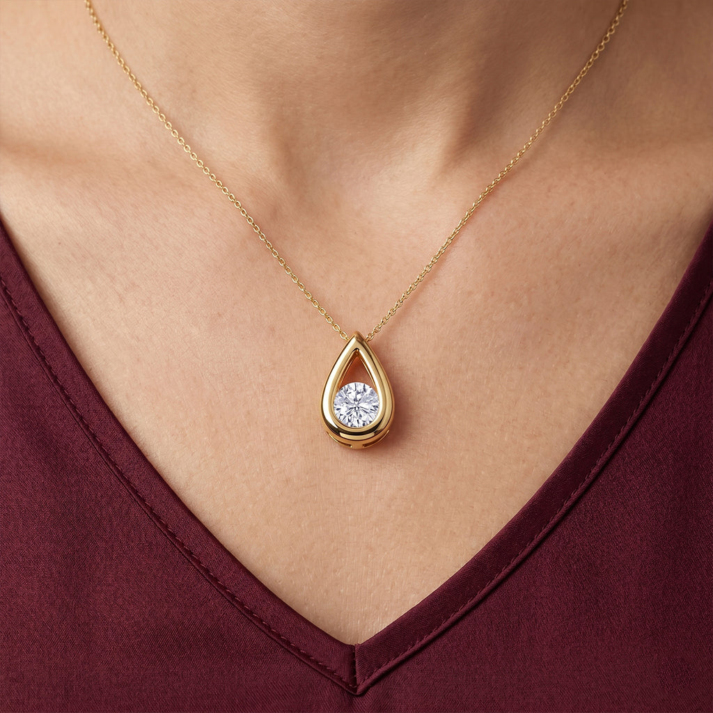 D'Joy - GRA Certified Moissanite Solitaire Pendant in Yellow Gold Plated Sterling Silver