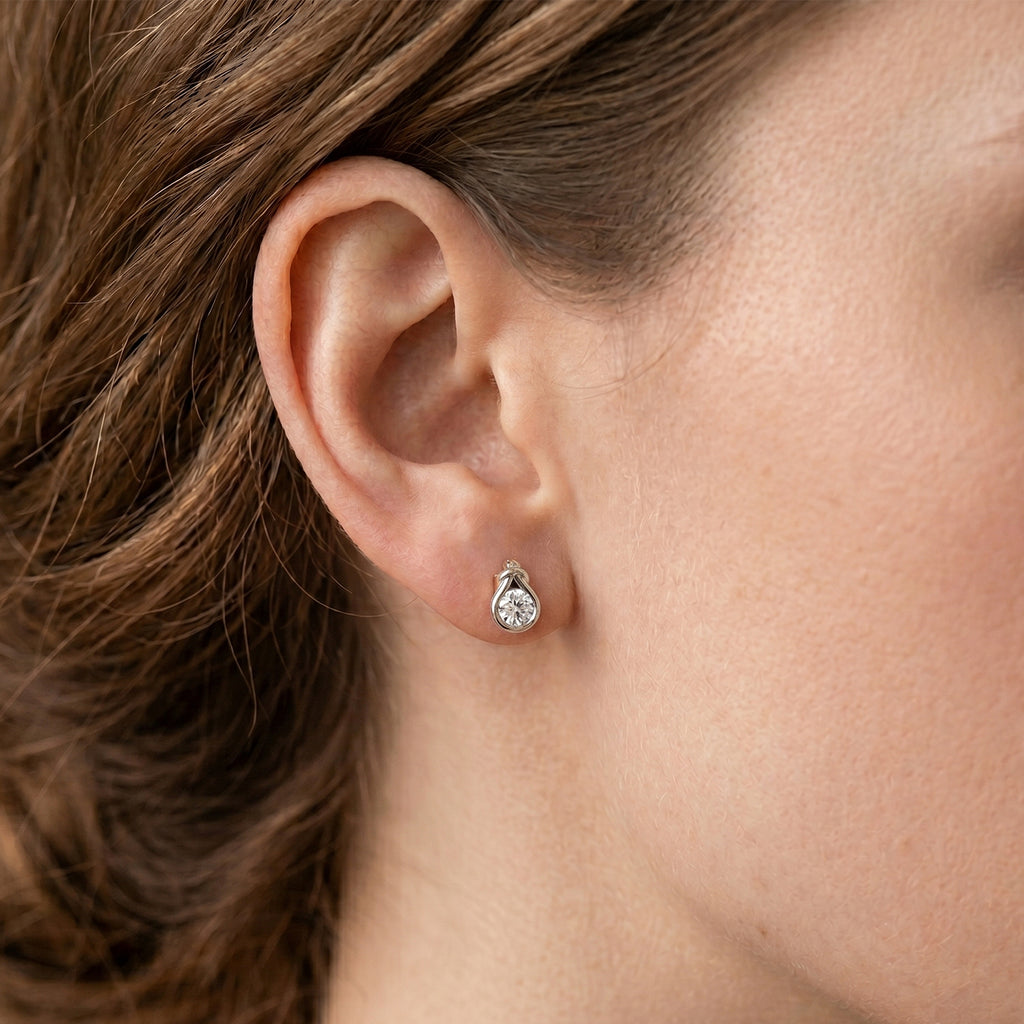 D'Joy - GRA Certified Moissanite Solitaire Stud Push Post Earring in Rhodium Overlay Sterling Silver_8613772_1