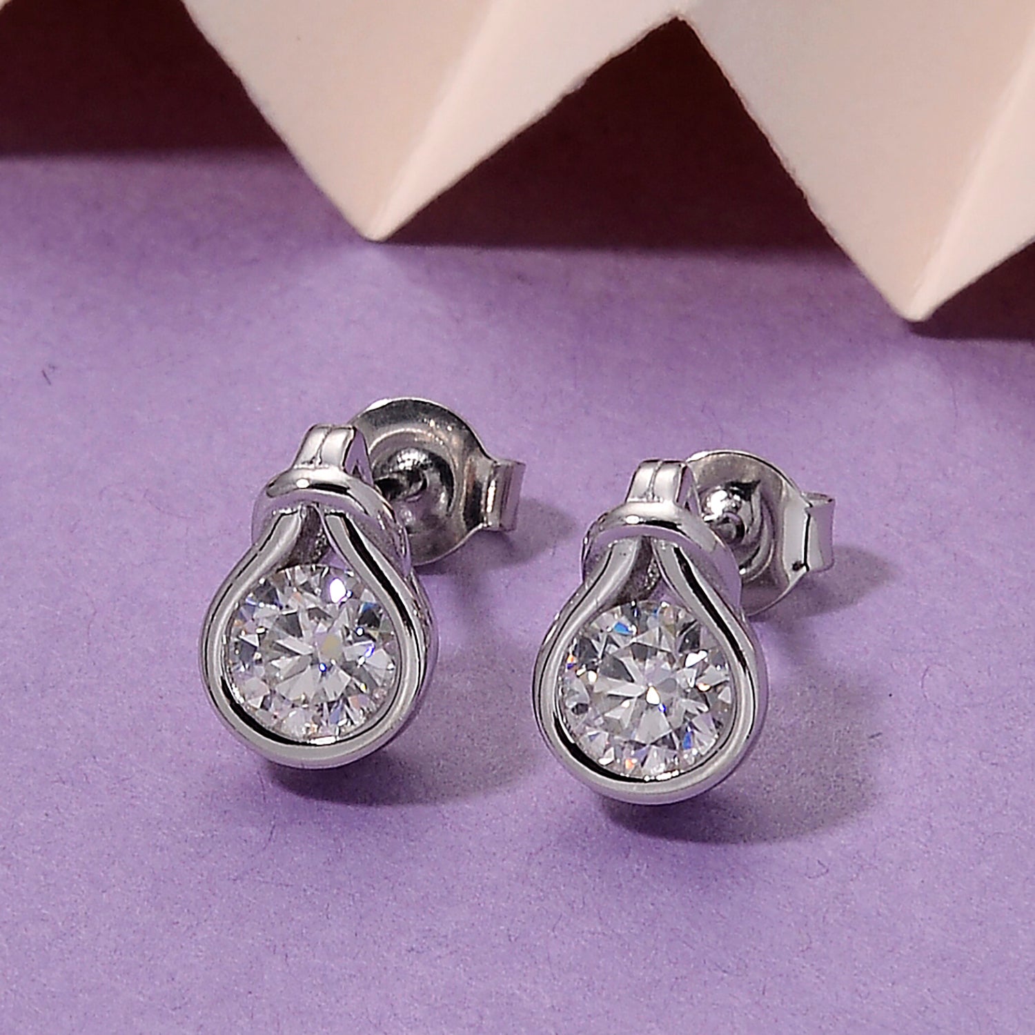 D'Joy - GRA Certified Moissanite Solitaire Stud Push Post Earring in Rhodium Overlay Sterling Silver 8613772 3