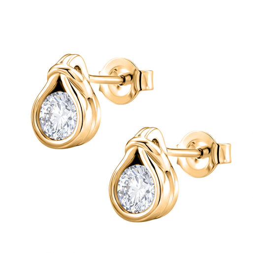 D'Joy - GRA Certified Moissanite Solitaire Stud Push Post Earring in Yellow Gold Plated Sterling Silver