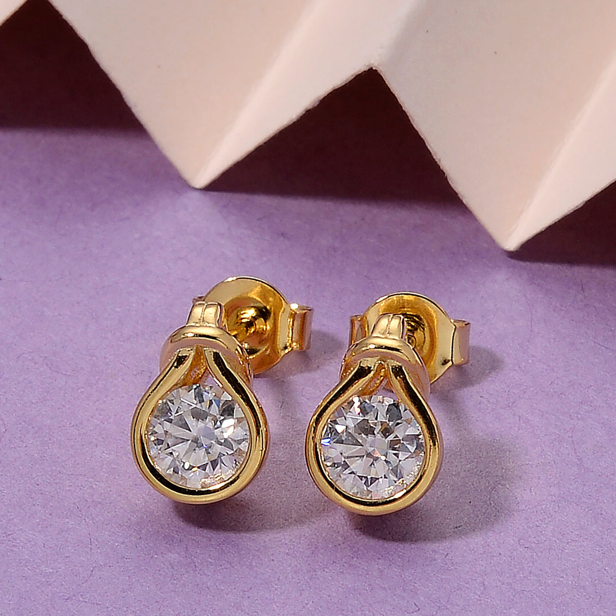 D'Joy - GRA Certified Moissanite Solitaire Stud Push Post Earring in Yellow Gold Plated Sterling Silver V32512747 3