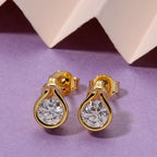 D'Joy - GRA Certified Moissanite Solitaire Stud Push Post Earring in Yellow Gold Plated Sterling Silver_8613773_2