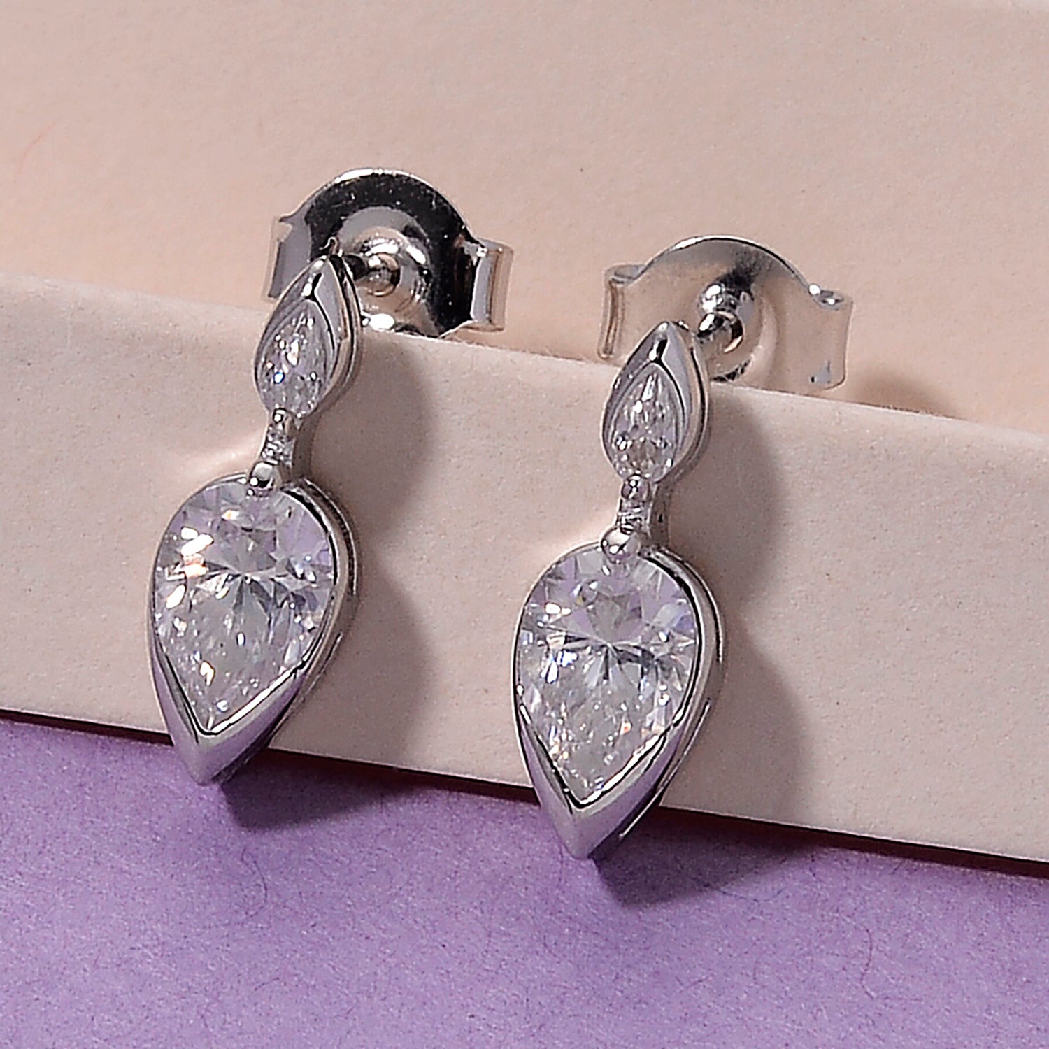 D'Joy - GRA Certified Moissanite Dangling Earring with Push Back in Rhodium Overlay Sterling Silver 1.06 Ct. 8613829 3