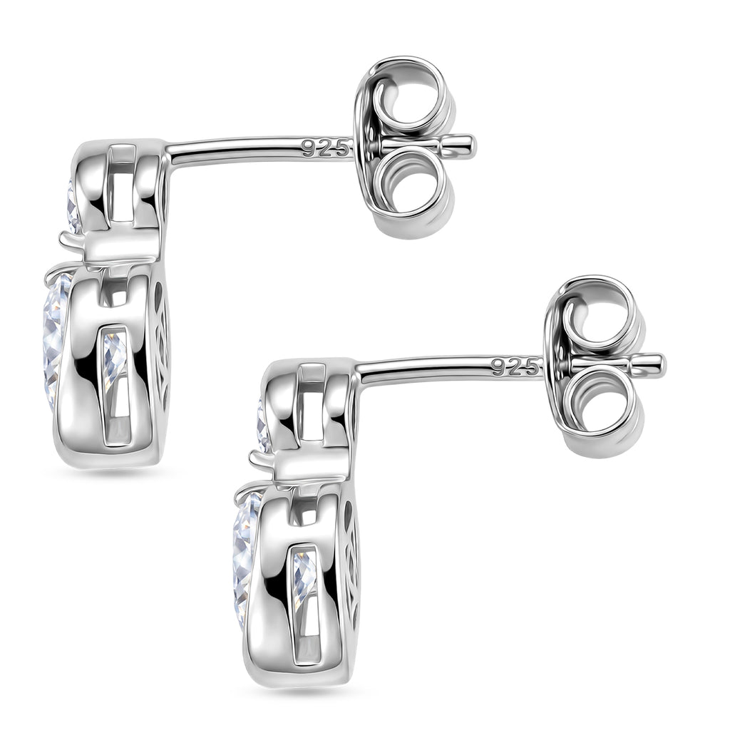 D'Joy - GRA Certified Moissanite Dangling Earring with Push Back in Rhodium Overlay Sterling Silver 1.06 Ct._8613829_3
