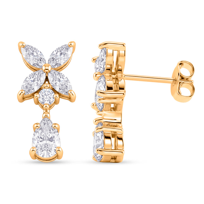 D'Joy - GRA Certified Moissanite Floral Drop Earring with Push Back in Yellow Gold Plated Sterling Silver 2.48 Ct. 8613831 1