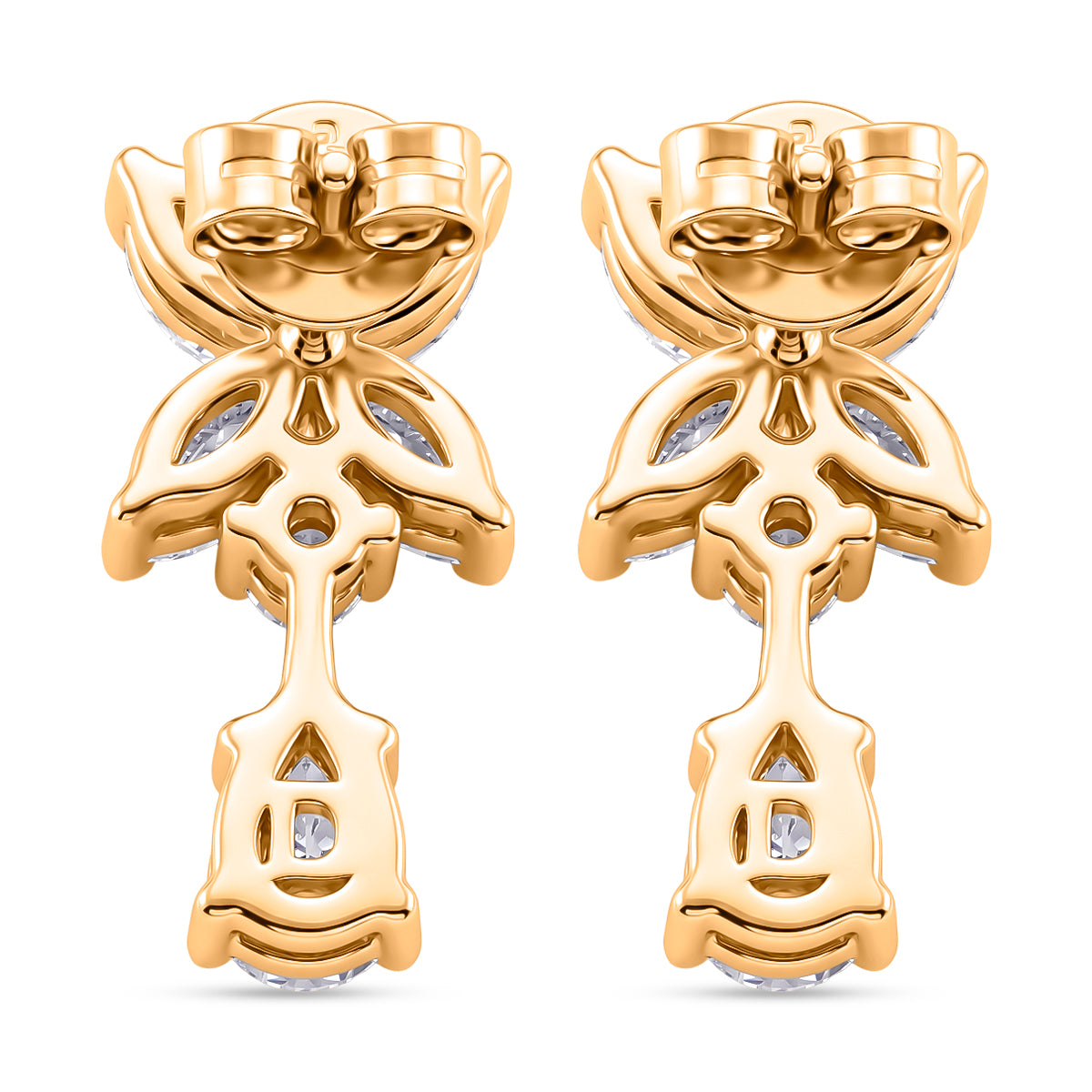 D'Joy - GRA Certified Moissanite Floral Drop Earring with Push Back in Yellow Gold Plated Sterling Silver 2.48 Ct. 8613831 5