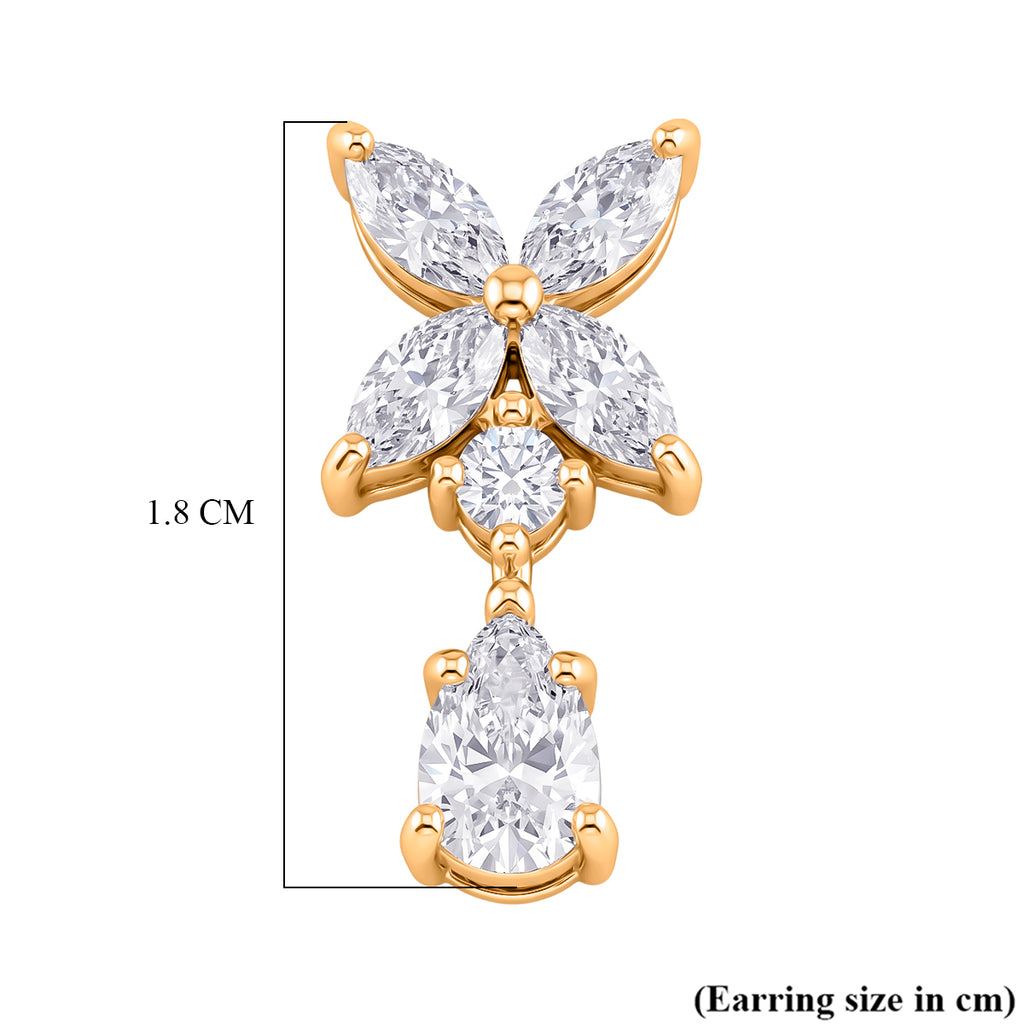 D'Joy - GRA Certified Moissanite Floral Drop Earring with Push Back in Yellow Gold Plated Sterling Silver 2.48 Ct._8613831_5