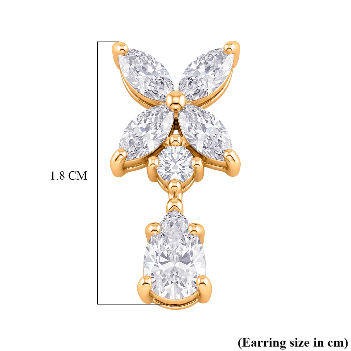 D'Joy - GRA Certified Moissanite Floral Drop Earring with Push Back in Yellow Gold Plated Sterling Silver 2.48 Ct. 8613831 6